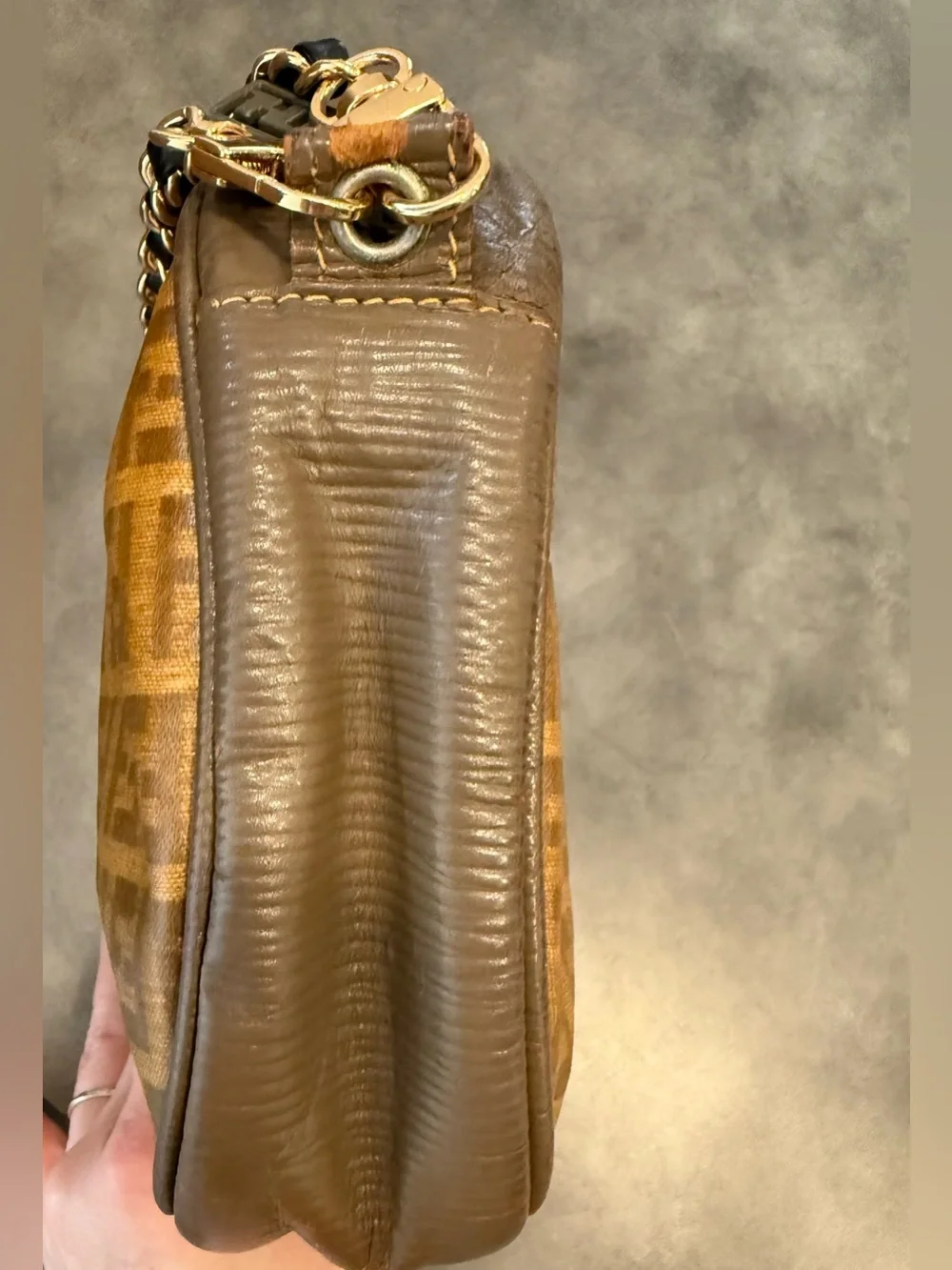 Fendi Vintage Zucca FF Bag with Chain Wristlet Strap